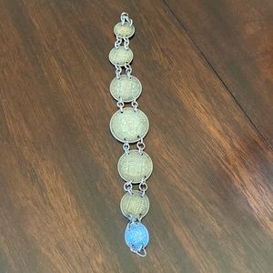 Vintage silver coin link bracelet Puerto Rico